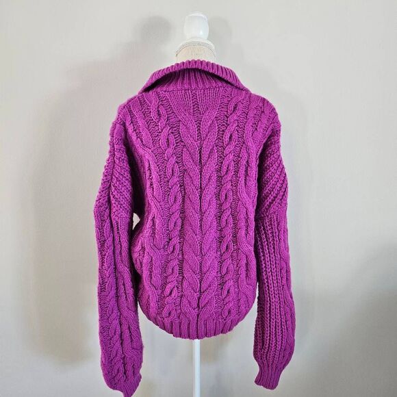 For Love And Lemons Andie Oversized Half Zip Sweater Size Small in Fuscia - Picture 2 of 8